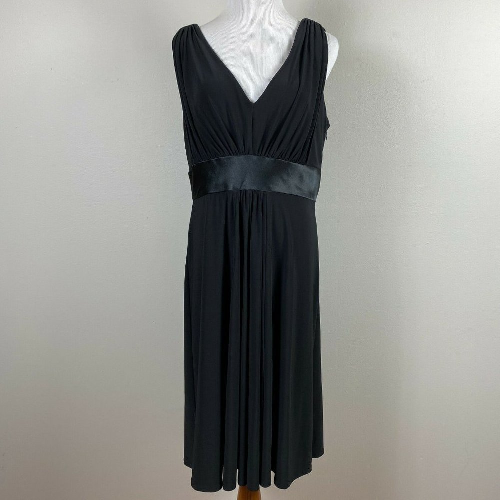 Jones Wear Dress 14 Black Empire A-Line Knee Length Pleat V-Neck Cocktail Party